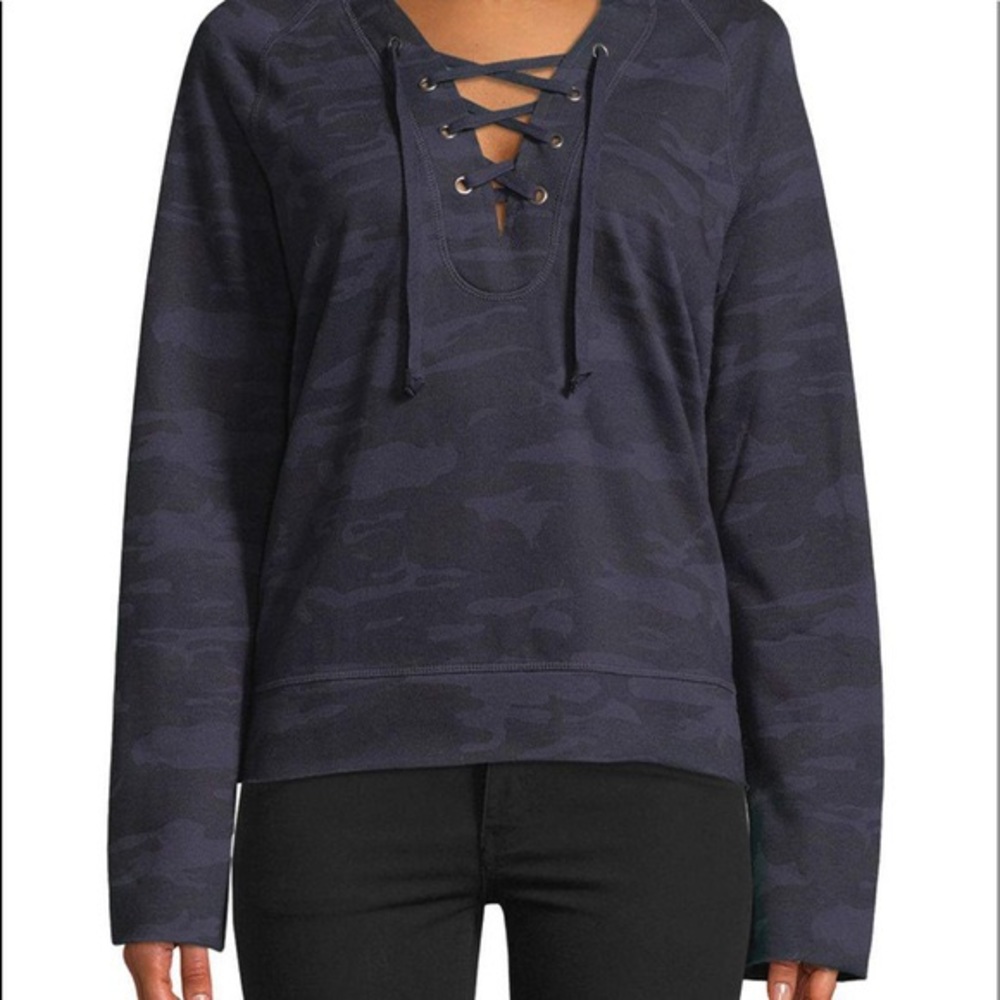Sanctuary Navy Lace Up Camo Sweatshirt